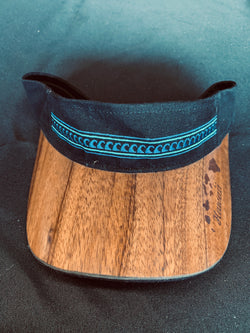Koa Wood Black Tribal Blue Waves Visor w/ Island Chain Rim