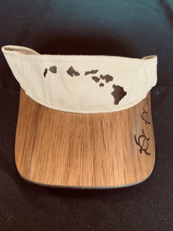 Koa Wood Tan/Khaki Island Chain Visor w/ 3 Honu