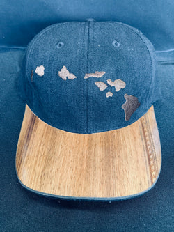 Koa Wood Black Island Chain Hat w/ Wave Tatoo Rim