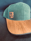 Koa Wood Green Hat w/ Coconut Tree Wood Stamp & Island Chain Rim