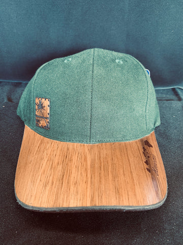 Koa Wood Green Hat w/ Coconut Tree Wood Stamp & Island Chain Rim