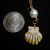 Sold - Sunrise Shell Necklace w/ fresh water pearl on 18k gold necklace